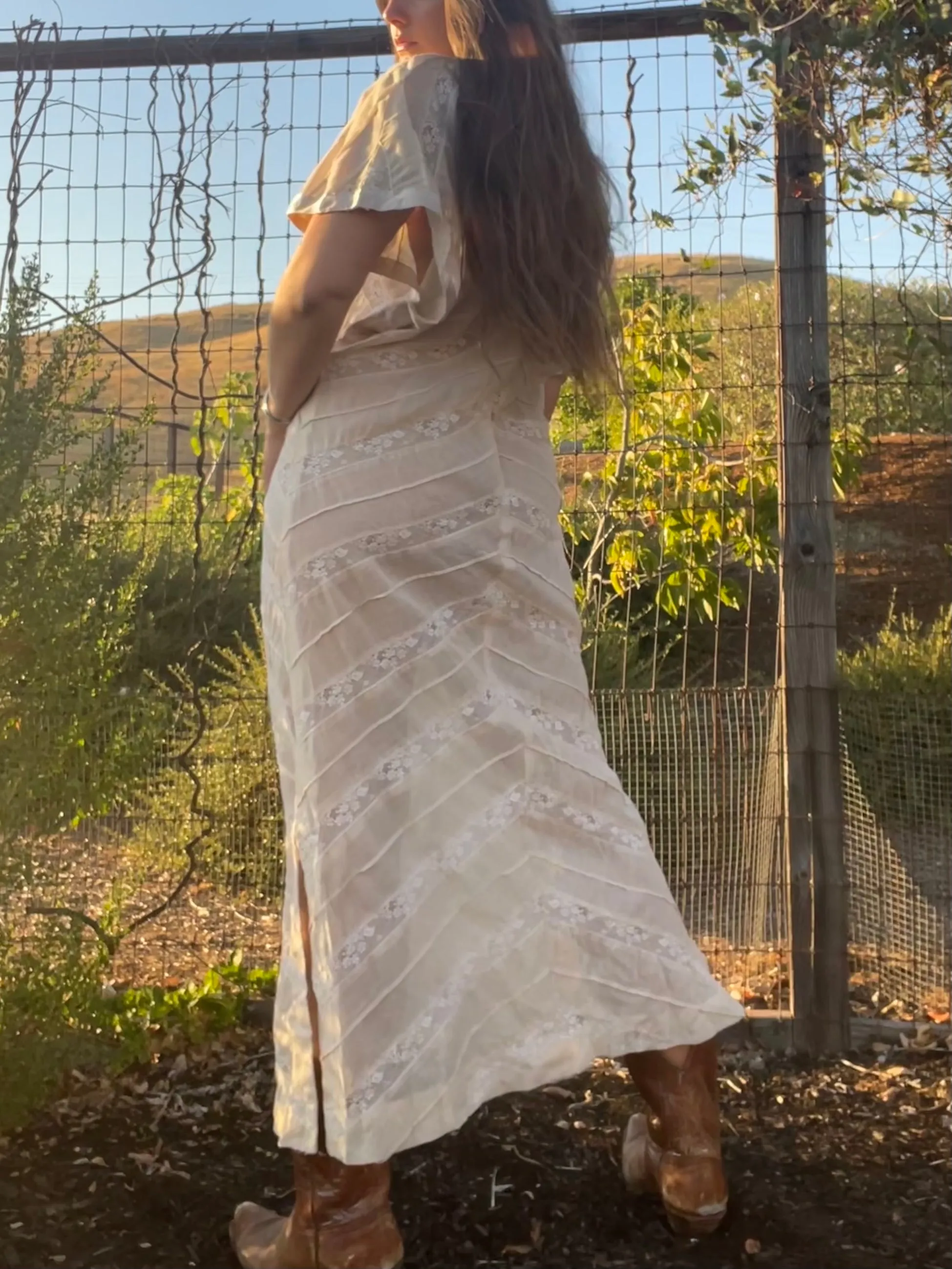 1920s/1930s Voile & Inset Lace Caftan Style Dress
