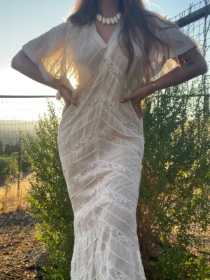 1920s/1930s Voile & Inset Lace Caftan Style Dress