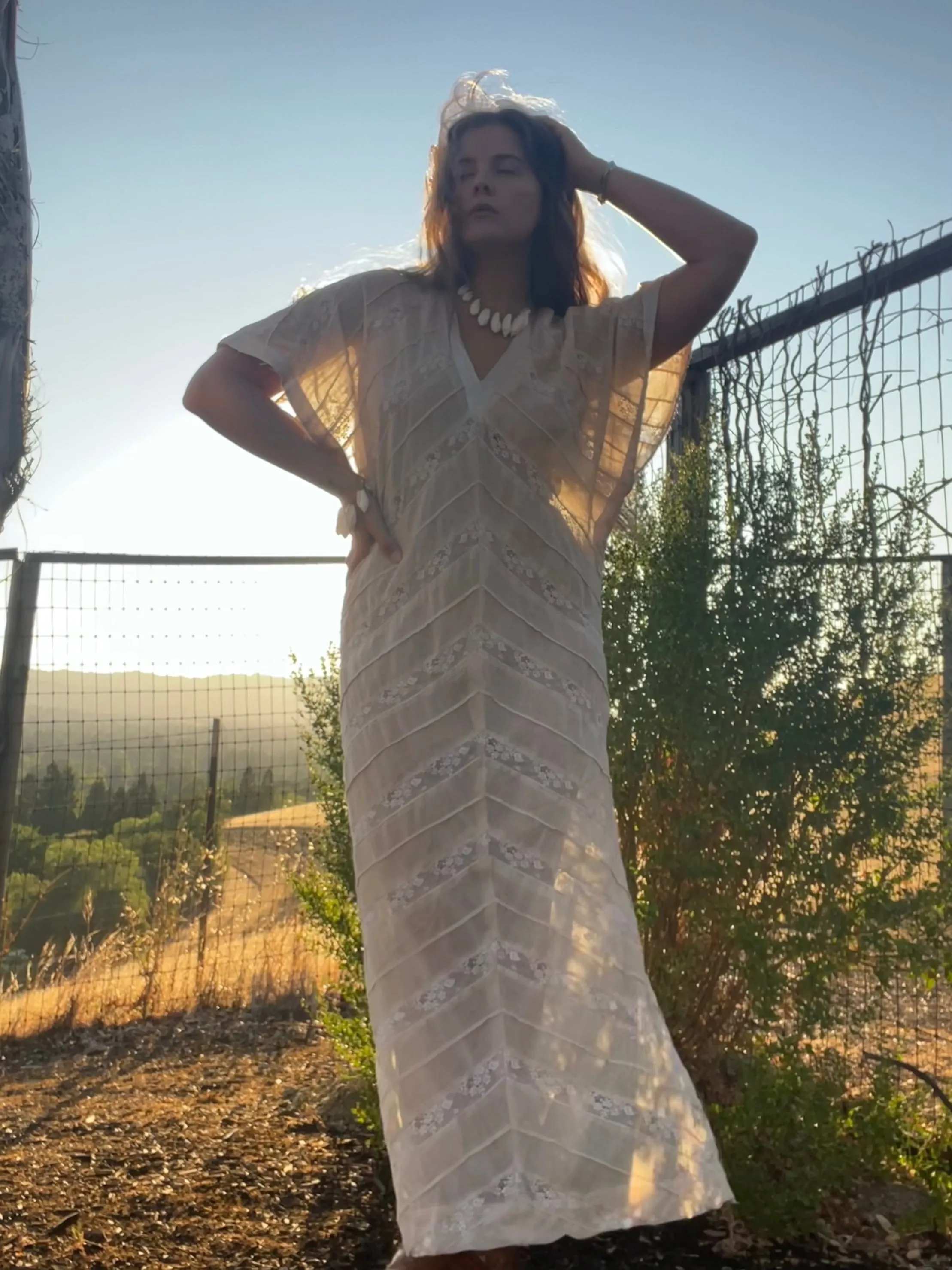 1920s/1930s Voile & Inset Lace Caftan Style Dress