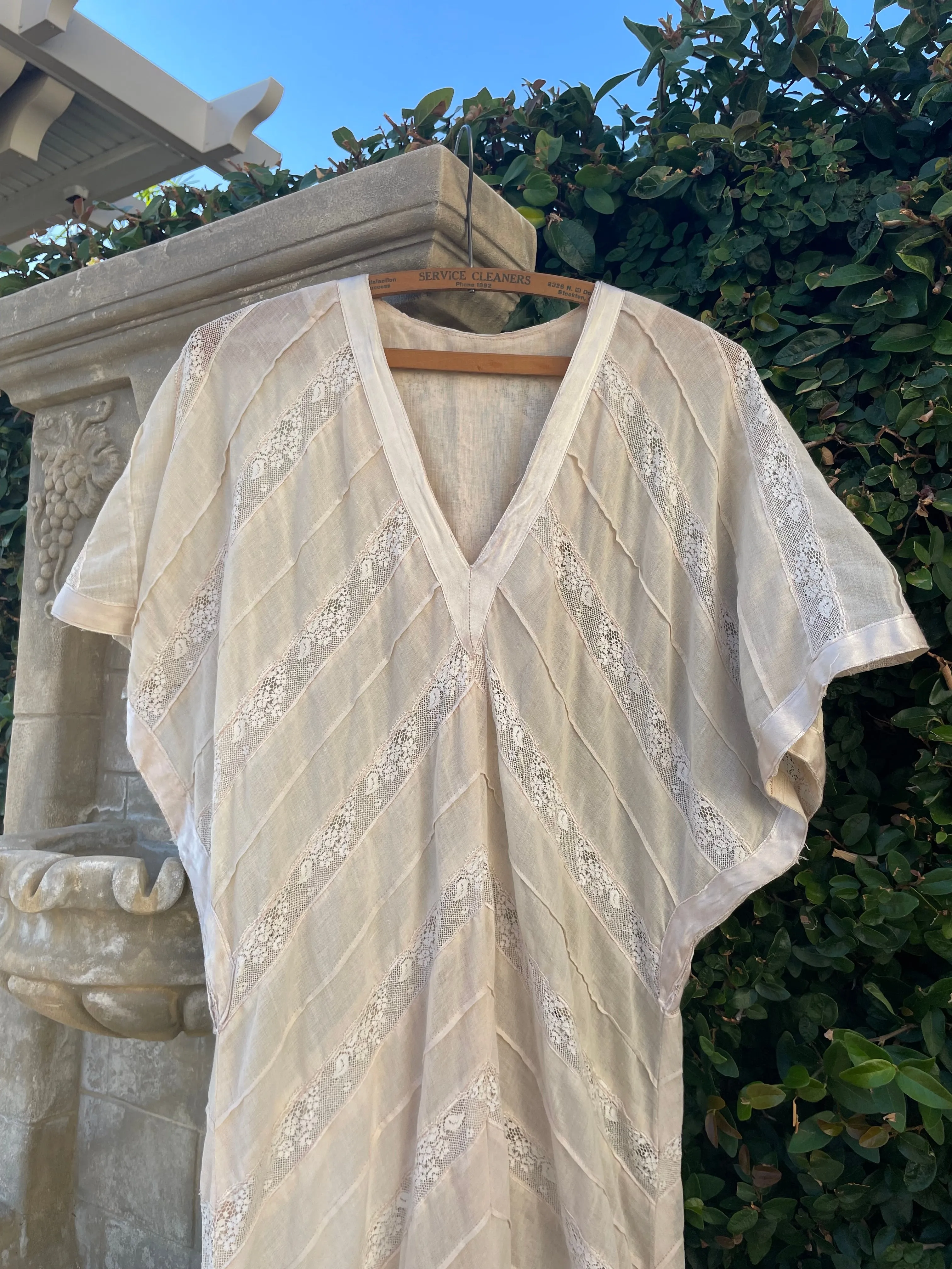 1920s/1930s Voile & Inset Lace Caftan Style Dress