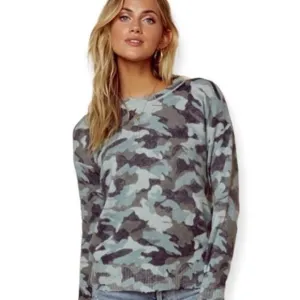 27 Miles Malibu Blue Gray Camo Cashmere Crewneck Sweater 1 S
