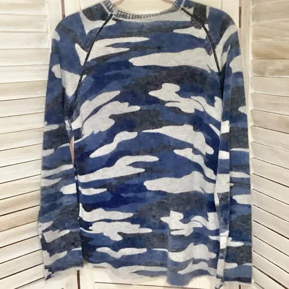 27 Miles Malibu Blue Gray Camo Cashmere Crewneck Sweater 1 S