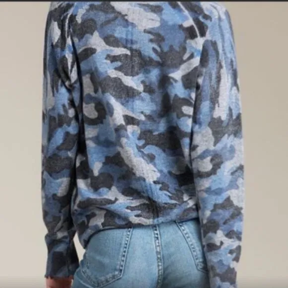 27 Miles Malibu Blue Gray Camo Cashmere Crewneck Sweater 1 S