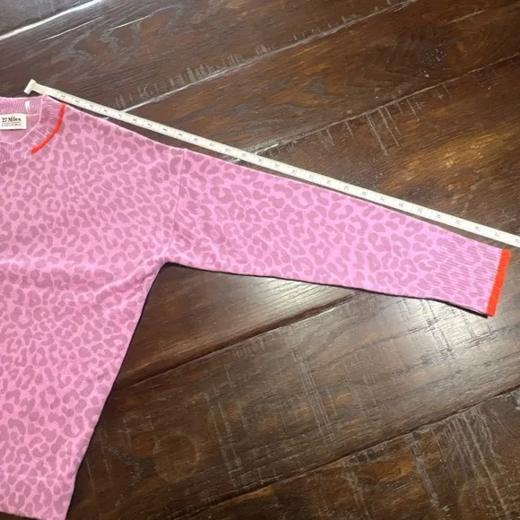 27 Miles Malibu Pink Leopard Cashmere Crew Neck Pullover Sweater Sz Small