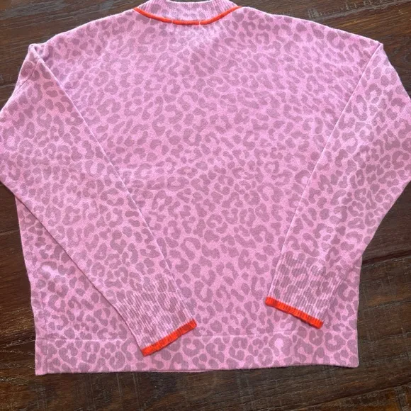 27 Miles Malibu Pink Leopard Cashmere Crew Neck Pullover Sweater Sz Small