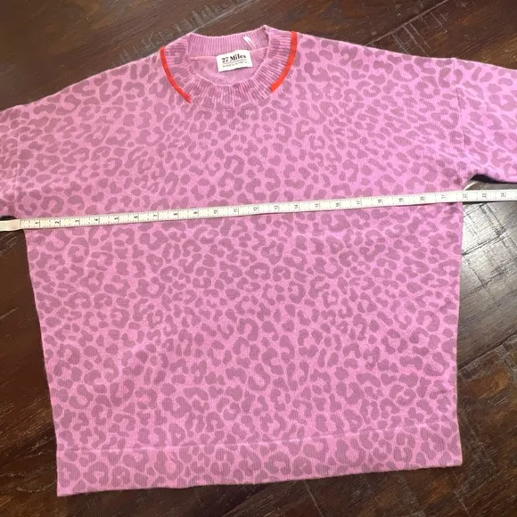 27 Miles Malibu Pink Leopard Cashmere Crew Neck Pullover Sweater Sz Small