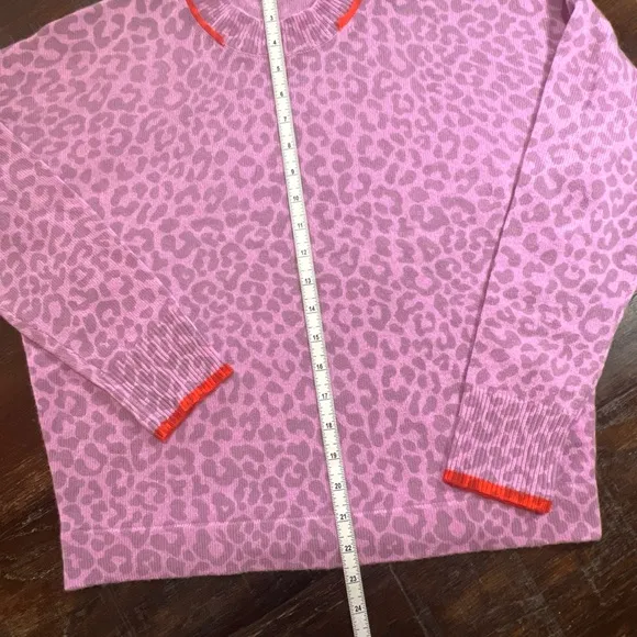 27 Miles Malibu Pink Leopard Cashmere Crew Neck Pullover Sweater Sz Small