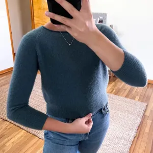 360 Cashmere 100% Cashmere Teal Scoop Neck Knit Designer Pullover Sweater S