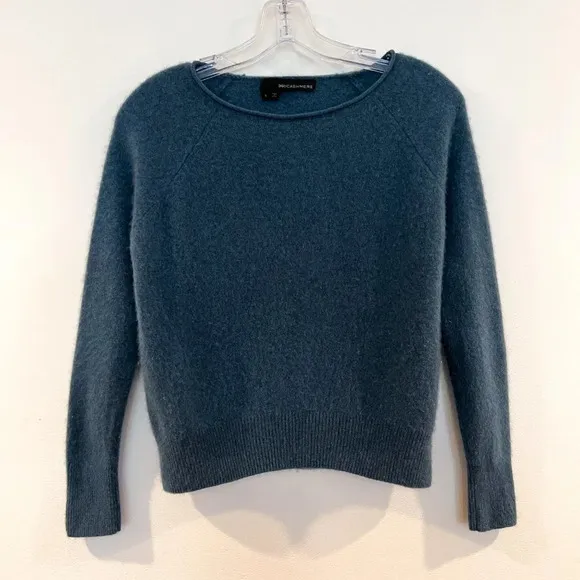 360 Cashmere 100% Cashmere Teal Scoop Neck Knit Designer Pullover Sweater S