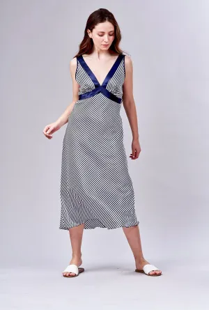 4522  Satin Stripe Long Gown with yokes