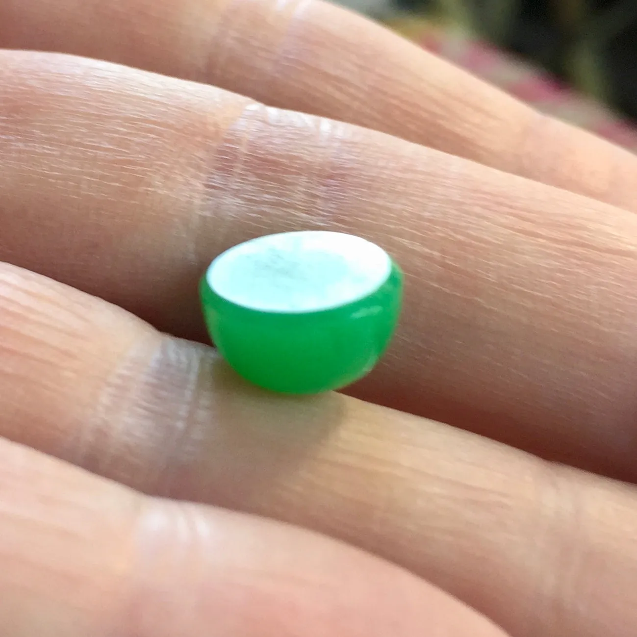 4.94 ct. Marlborough Green Chalcedony Cabochon, 4.94 ct. Master Cut Finest Quality Exceeding 98% of 1970’s mined rough.