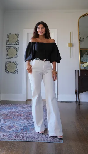 Aaliyah black off shoulder puff sleeve blouse