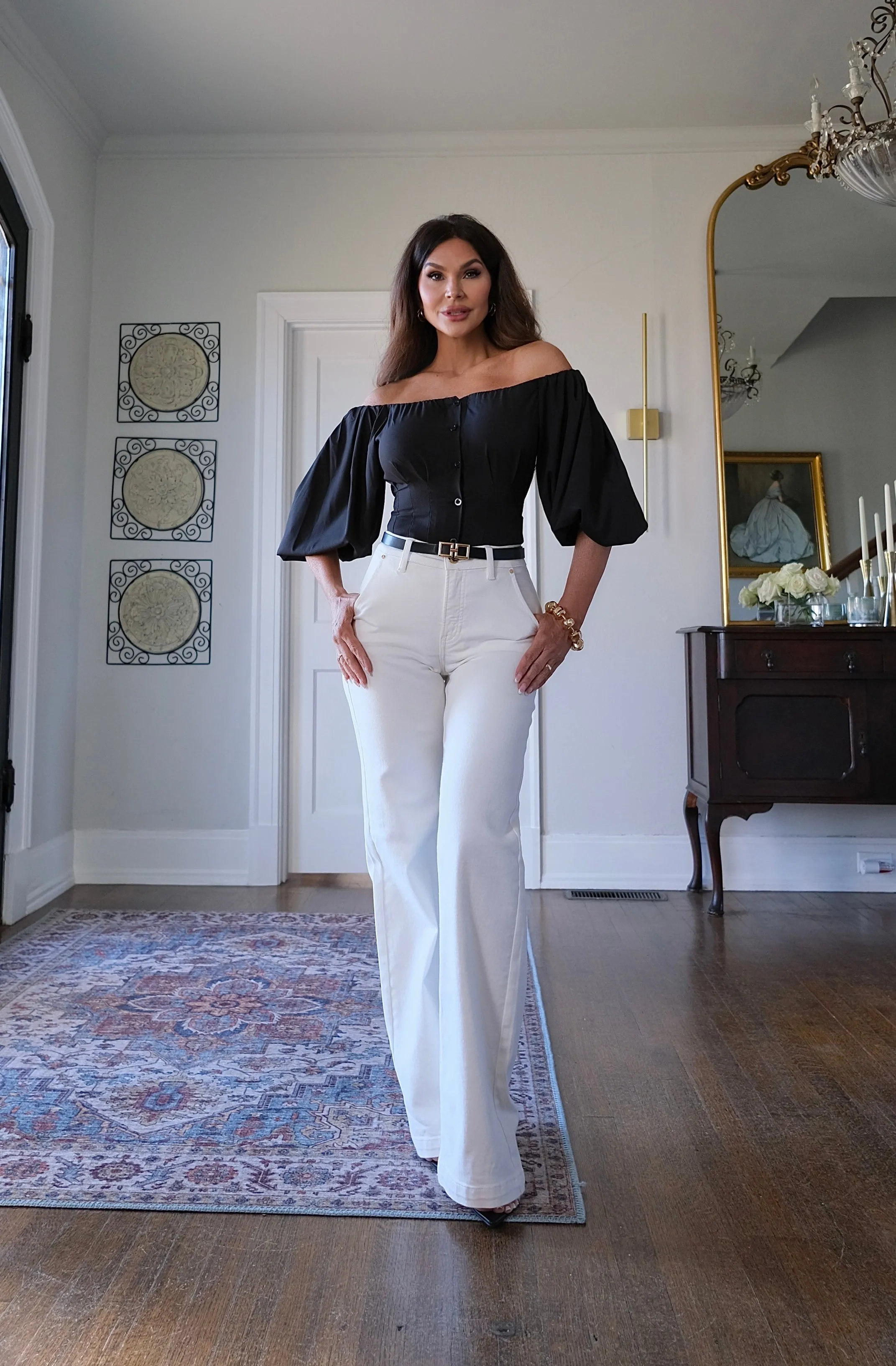 Aaliyah black off shoulder puff sleeve blouse