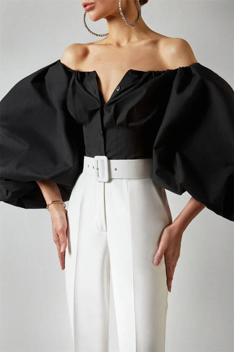 Aaliyah black off shoulder puff sleeve blouse