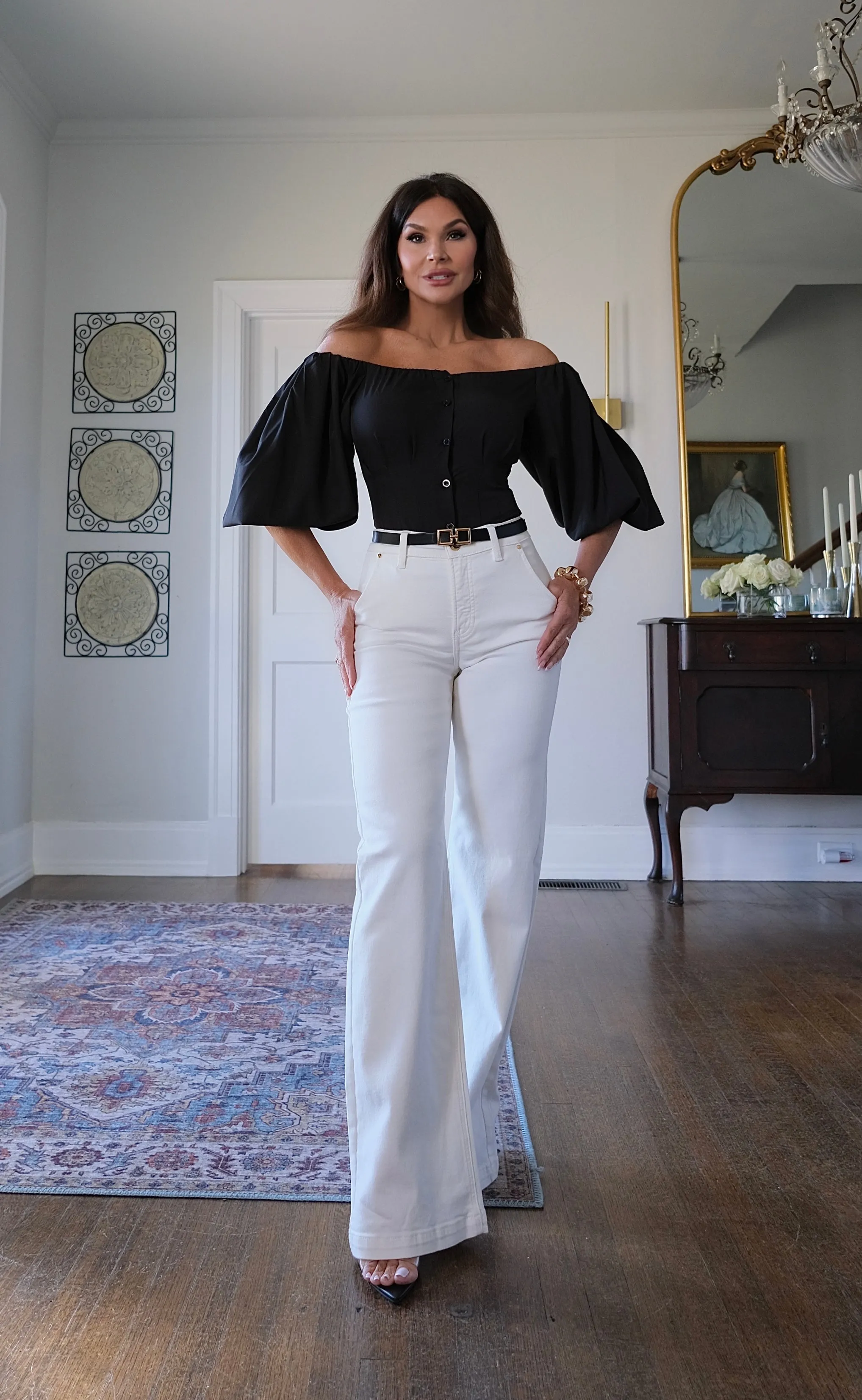 Aaliyah black off shoulder puff sleeve blouse