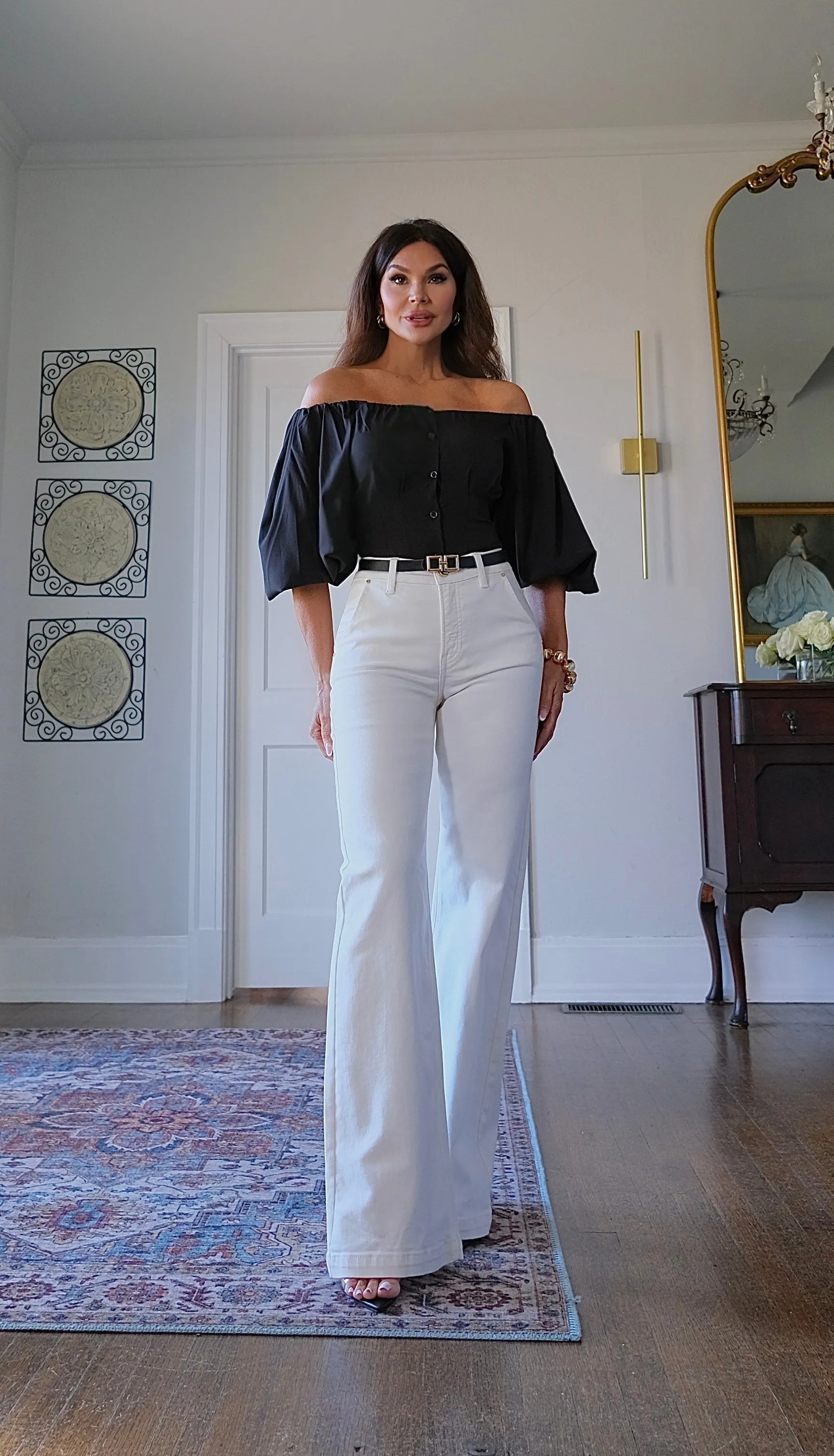 Aaliyah black off shoulder puff sleeve blouse