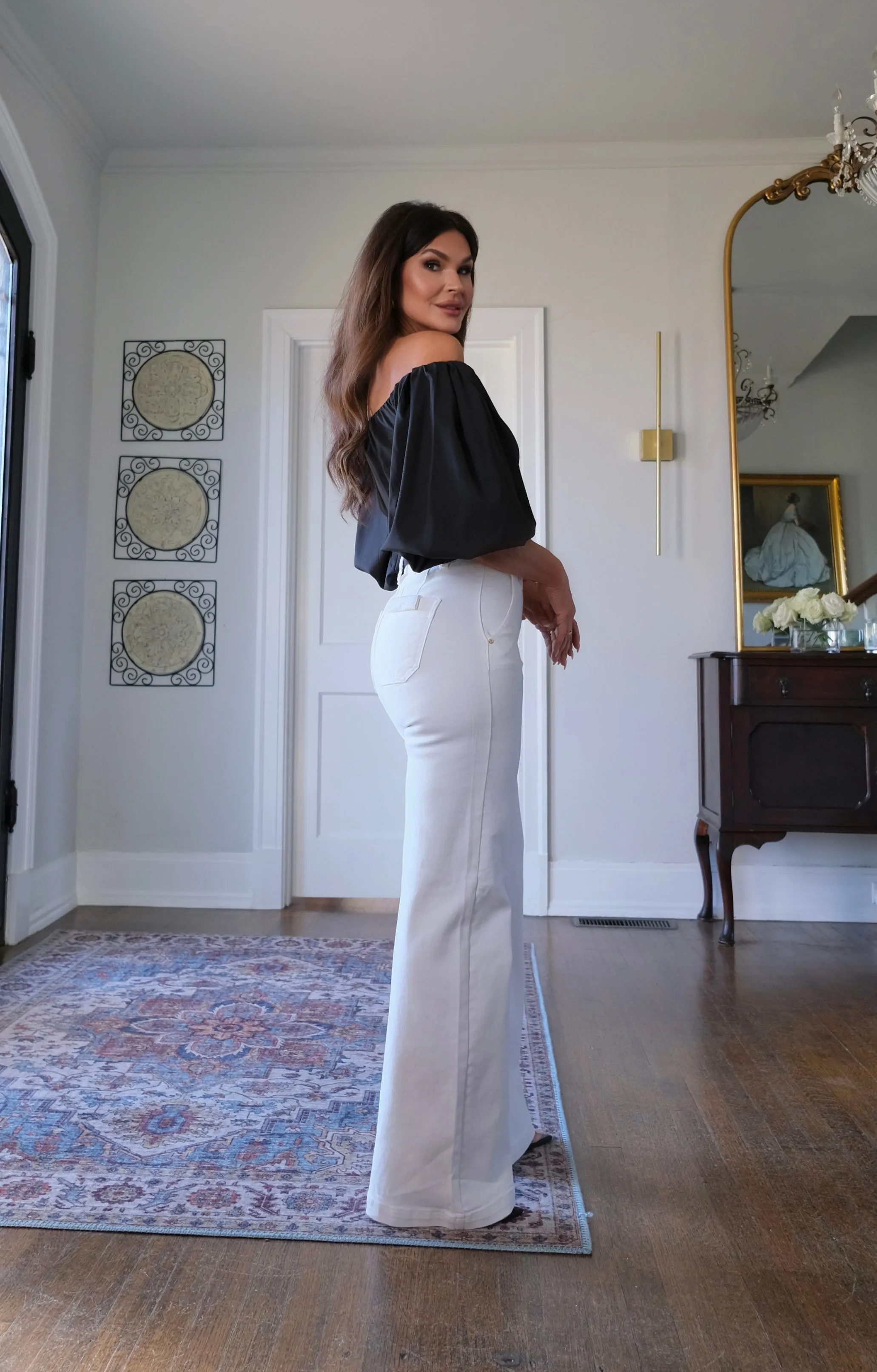 Aaliyah black off shoulder puff sleeve blouse
