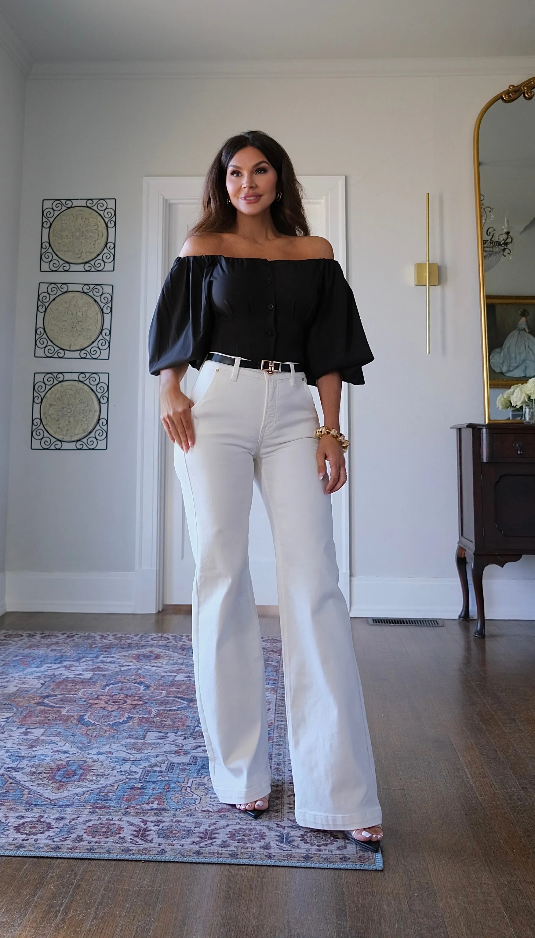 Aaliyah black off shoulder puff sleeve blouse