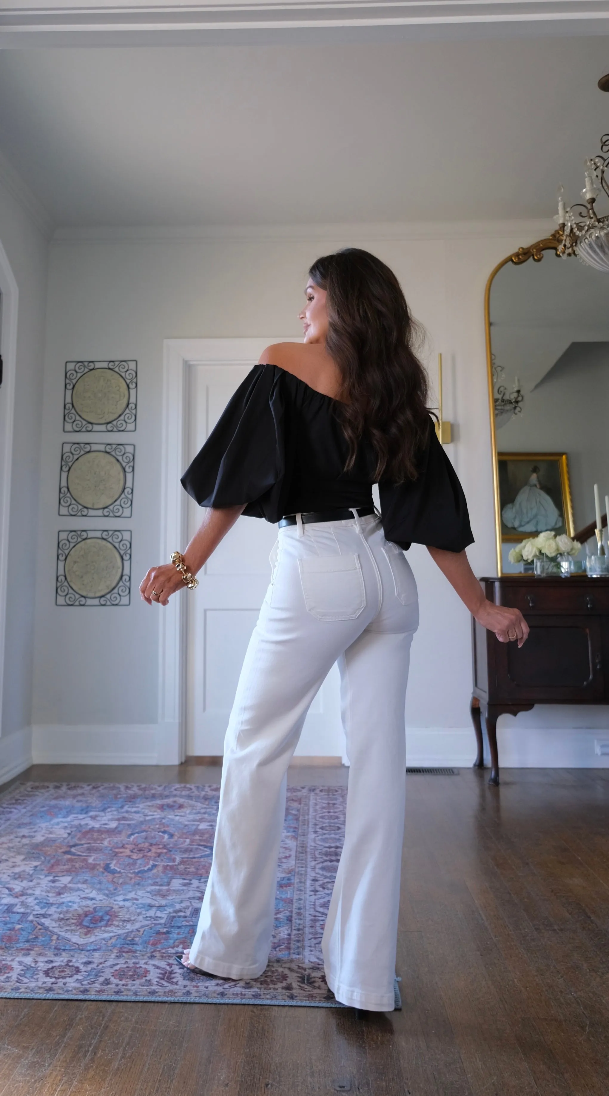 Aaliyah black off shoulder puff sleeve blouse