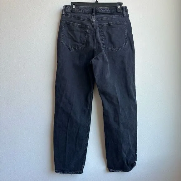 Abercrombie &amp; Fitch The Dad High Rise Straight Black Button Fly Jeans Size 28/6
