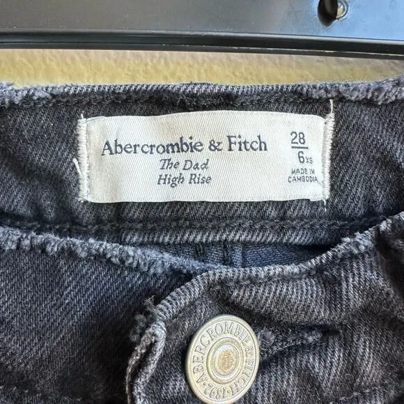 Abercrombie &amp; Fitch The Dad High Rise Straight Black Button Fly Jeans Size 28/6