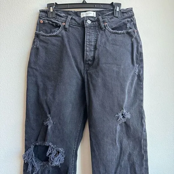 Abercrombie &amp; Fitch The Dad High Rise Straight Black Button Fly Jeans Size 28/6