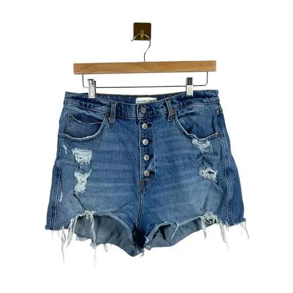 Abercrombie &amp; Fitch Ultra High Rise Mom Curve Love Denim Shorts in Blue Size 32