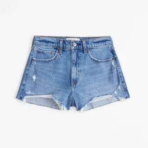 Abercrombie &amp; Fitch Ultra High Rise Mom Curve Love Denim Shorts in Blue Size 32