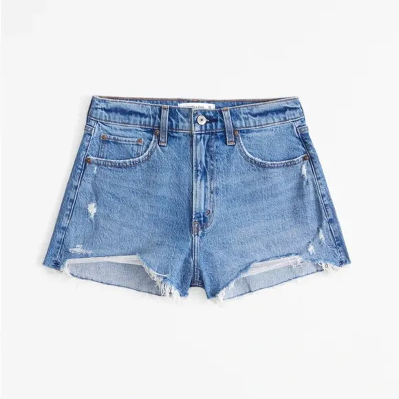 Abercrombie &amp; Fitch Ultra High Rise Mom Curve Love Denim Shorts in Blue Size 32