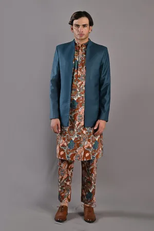 Aciano -  Teal Green, Maroon & Multi printed Open Jacket  with Kurta Set