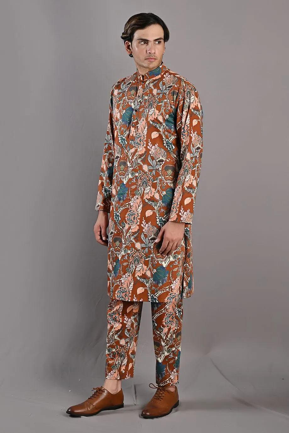 Aciano -  Teal Green, Maroon & Multi printed Open Jacket  with Kurta Set