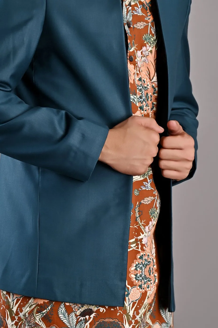 Aciano -  Teal Green, Maroon & Multi printed Open Jacket  with Kurta Set