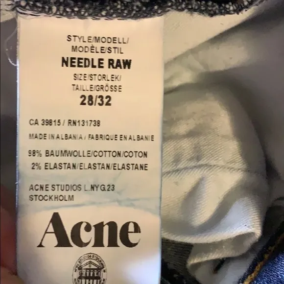 Acne Studios Needle Raw high rise skinny jeans size 28