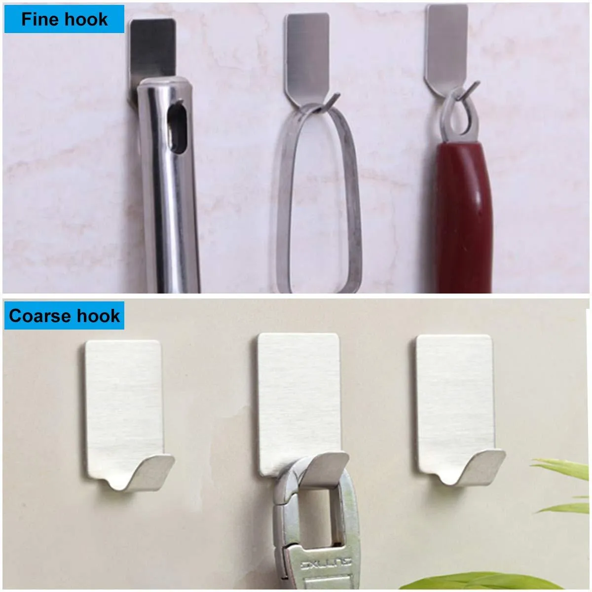 Adhesive Wall Hooks Stainless Steel Ultra Strong Waterproof Oilproof Hanging for Robe Coat Towel Robe Handbag Jackets Keys (16pcs)