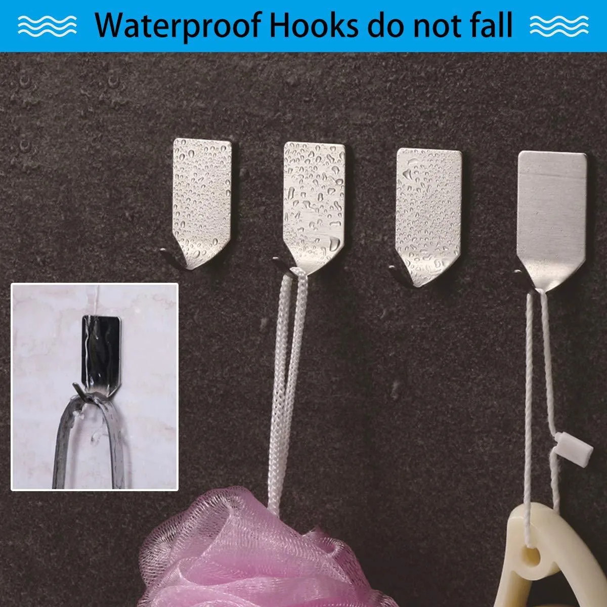 Adhesive Wall Hooks Stainless Steel Ultra Strong Waterproof Oilproof Hanging for Robe Coat Towel Robe Handbag Jackets Keys (16pcs)