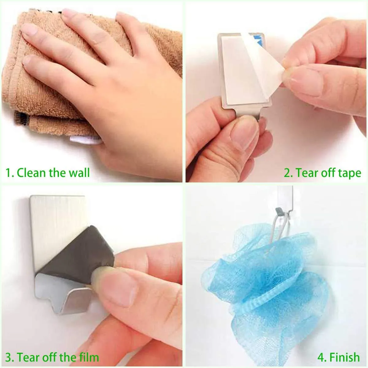 Adhesive Wall Hooks Stainless Steel Ultra Strong Waterproof Oilproof Hanging for Robe Coat Towel Robe Handbag Jackets Keys (16pcs)