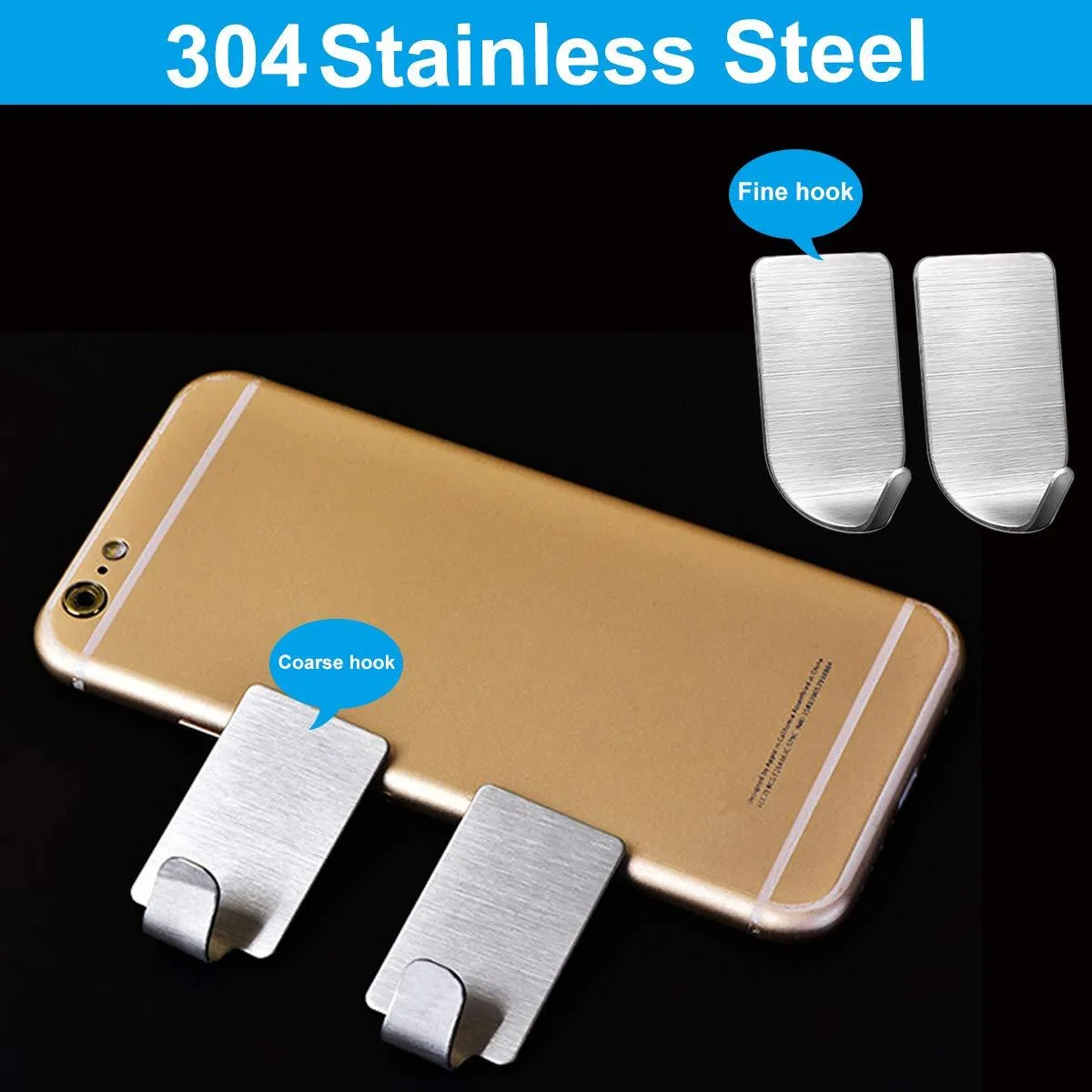 Adhesive Wall Hooks Stainless Steel Ultra Strong Waterproof Oilproof Hanging for Robe Coat Towel Robe Handbag Jackets Keys (16pcs)