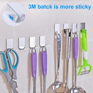 Adhesive Wall Hooks Stainless Steel Ultra Strong Waterproof Oilproof Hanging for Robe Coat Towel Robe Handbag Jackets Keys (16pcs)