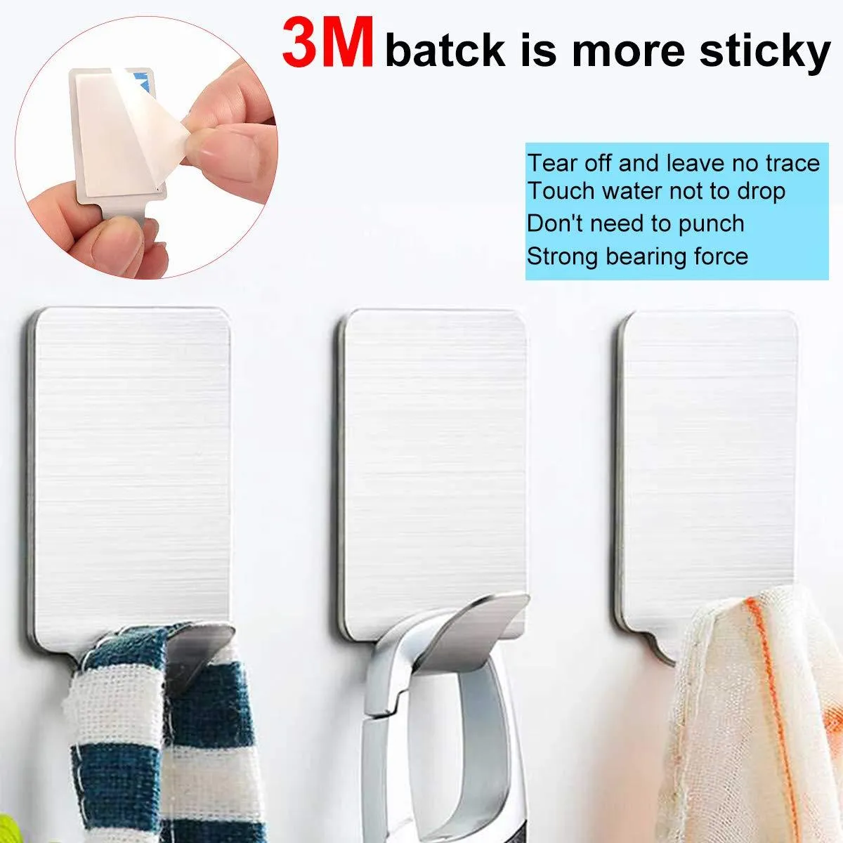 Adhesive Wall Hooks Stainless Steel Ultra Strong Waterproof Oilproof Hanging for Robe Coat Towel Robe Handbag Jackets Keys (16pcs)