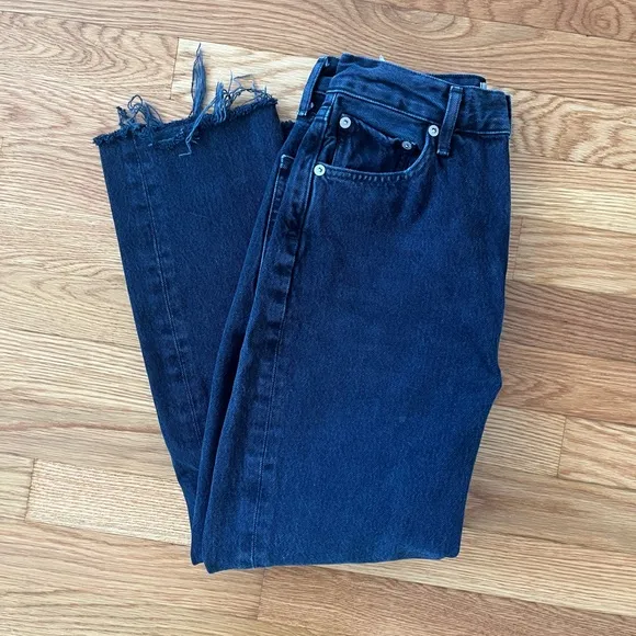 Agolde Riley Cropped Raw Hem‎ Jeans Dark Wash