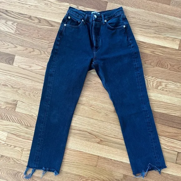 Agolde Riley Cropped Raw Hem‎ Jeans Dark Wash