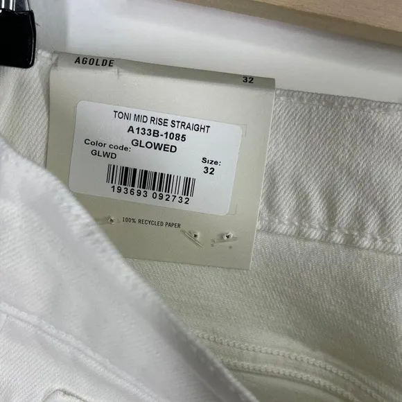 AGOLDE Womens Jeans Size‎ 32 Toni Mid Rise Straight Leg Glowed White NWT $158