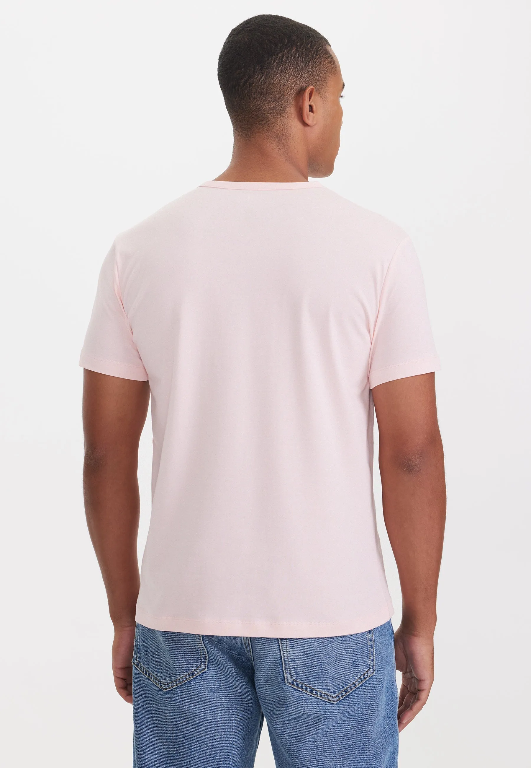 Açık Pembe V-Yaka Regular Fit Pamuk Elastan Karışımlı Basic Erkek T-Shirt THEO
