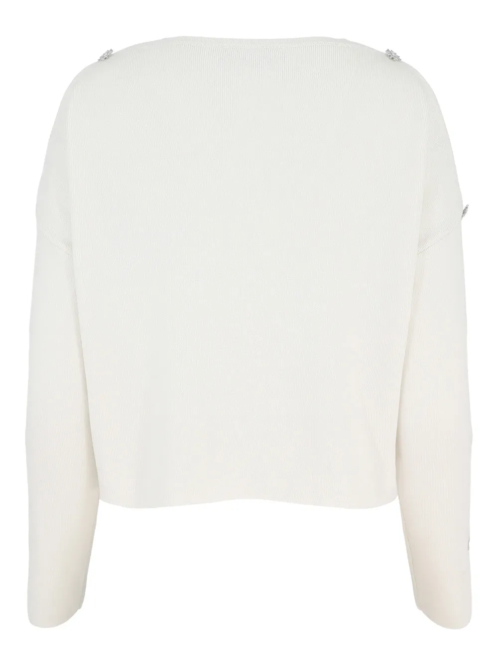 Alice   Olivia Shakita Sleeve Slit Pullover w/ Rhinestones in Soft White