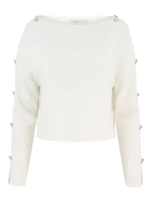 Alice   Olivia Shakita Sleeve Slit Pullover w/ Rhinestones in Soft White