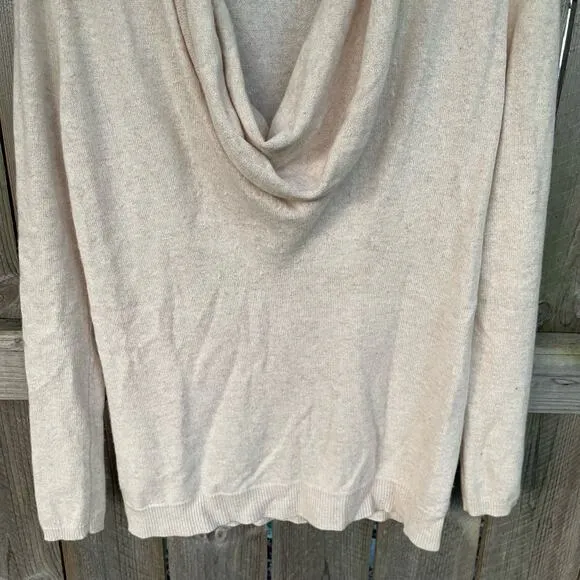 Ann Taylor Knit Cashmere Sweater Cowl Neck Long Sleeves Pullover Cream Large