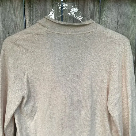 Ann Taylor Knit Cashmere Sweater Cowl Neck Long Sleeves Pullover Cream Large