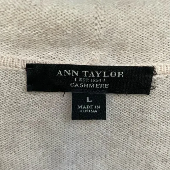 Ann Taylor Knit Cashmere Sweater Cowl Neck Long Sleeves Pullover Cream Large
