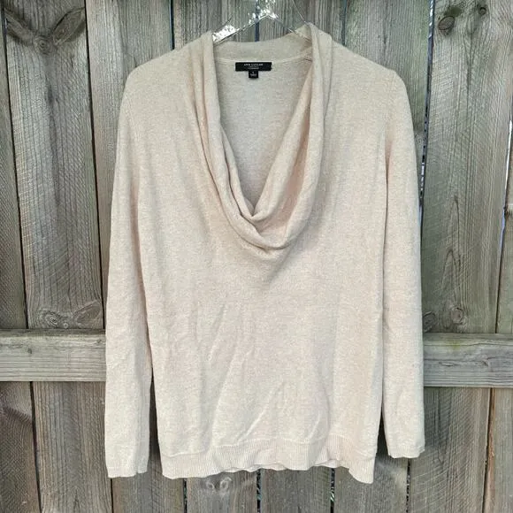 Ann Taylor Knit Cashmere Sweater Cowl Neck Long Sleeves Pullover Cream Large