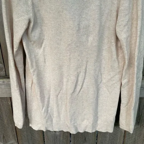 Ann Taylor Knit Cashmere Sweater Cowl Neck Long Sleeves Pullover Cream Large